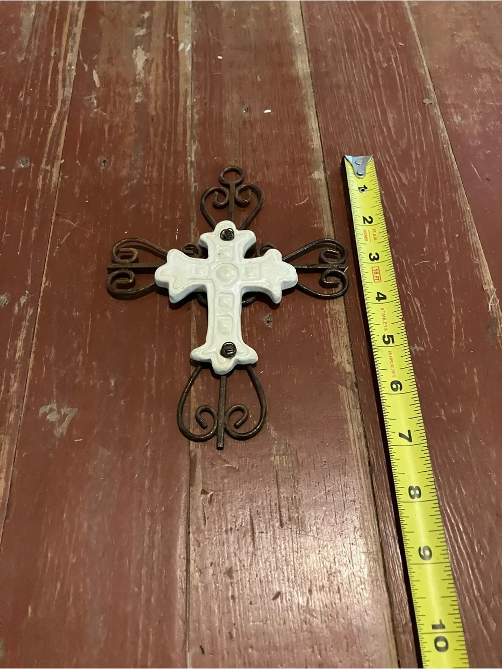 Rustic White Ceramic Cross Wall Decor